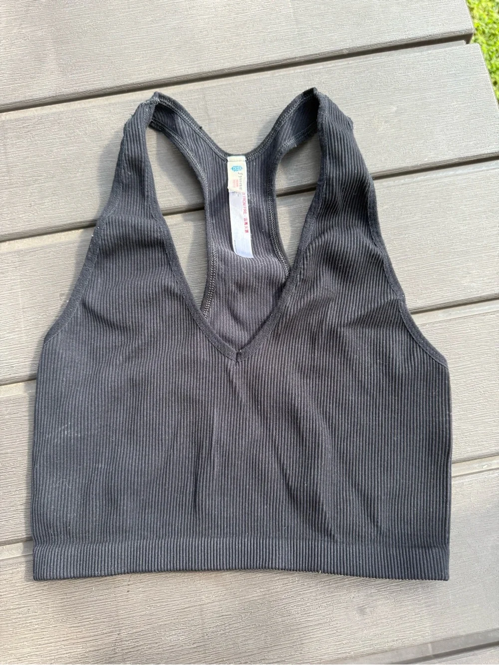 FP Movement by Free People Ribbed V-Neck Racerback Bralette - Black